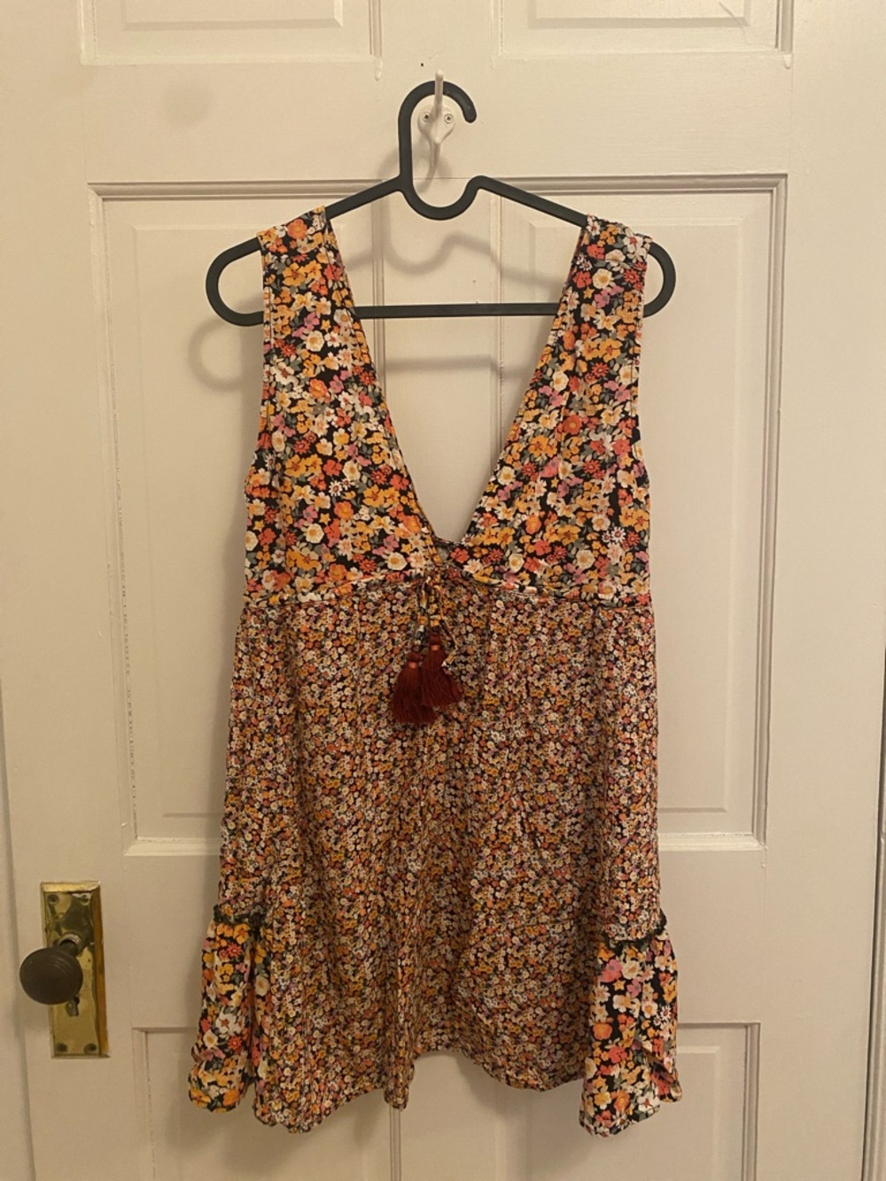 Maaji Women’s Floral V-Neck Tassel Beach Swim Resort Short Sun Dress Size S